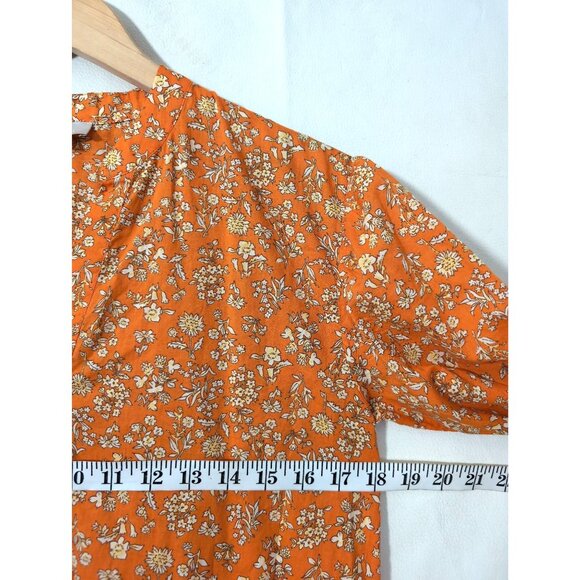 Loft Midi Dress S Petite Orange Floral Cottagecore Prairie 3/4 Sleeve V-Neck - Picture 8 of 9